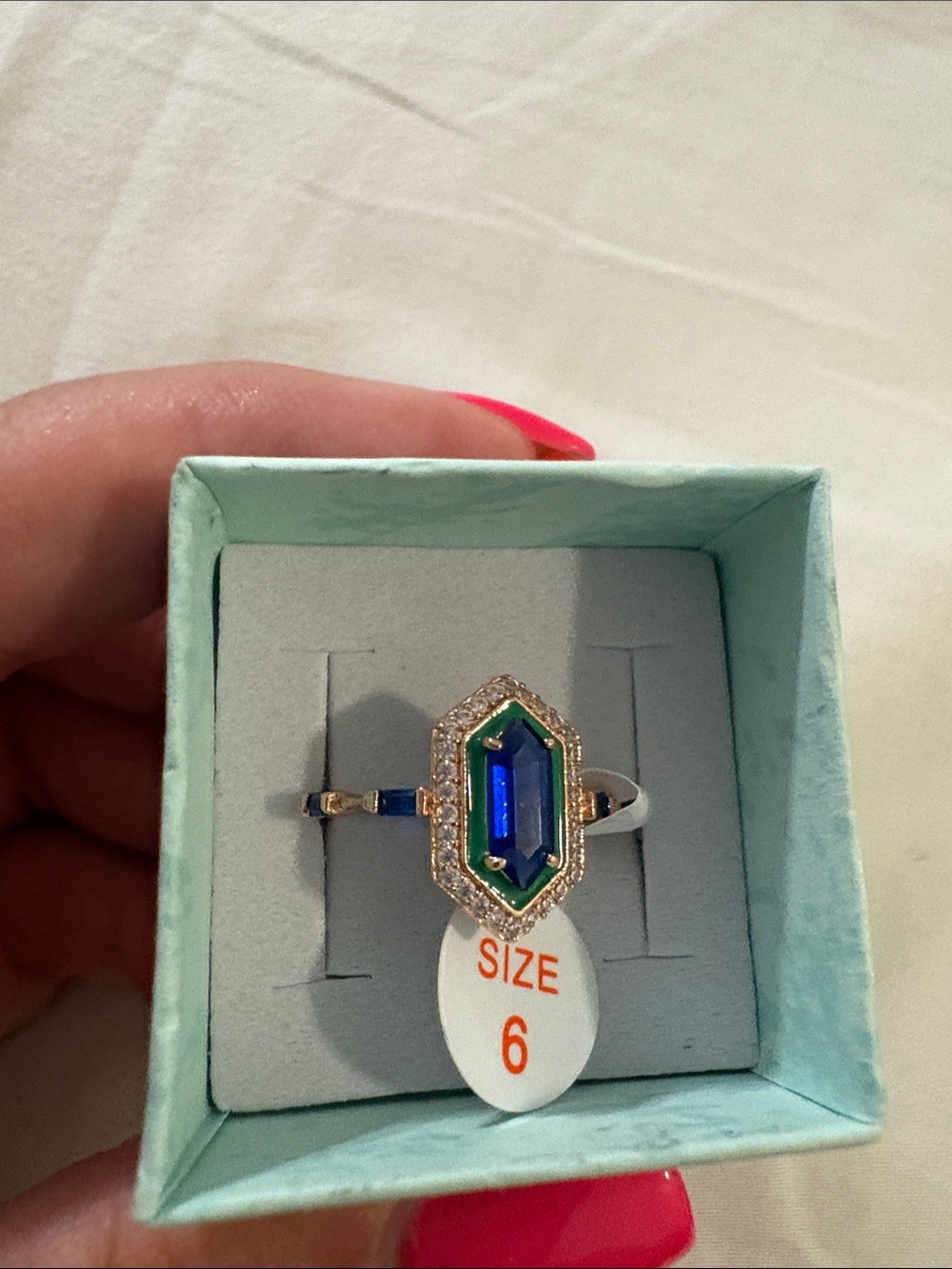 Women’s Blue & Green Gemstone Halo Ring - Size 6